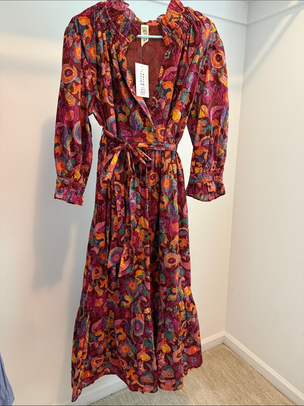 Uncle Frank Magenta Multi Floral Maxi Dress with Tie Waist
